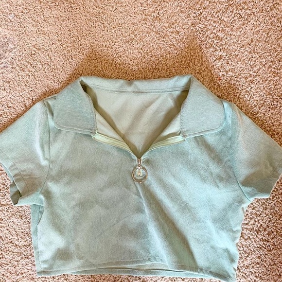 Urban Outfitters Tops - Flamingo suede teal zip up crop top